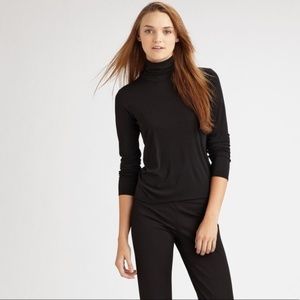 Eileen Fisher black silk turtleneck blouse